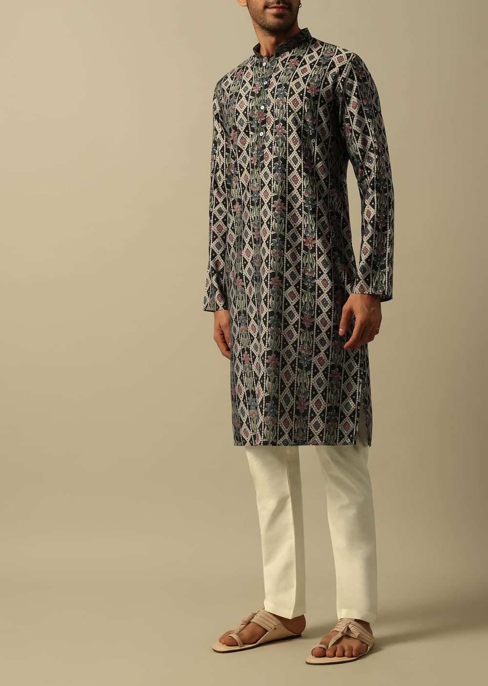 Classic Black Cotton Kurta Set For Men
