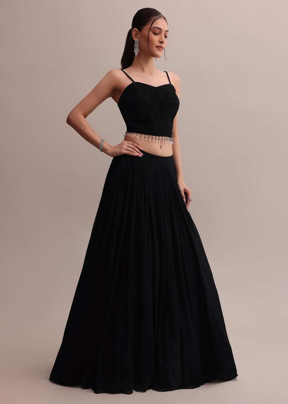 Classic Black Georgette Lehenga Choli Set With Embroidered Jacket