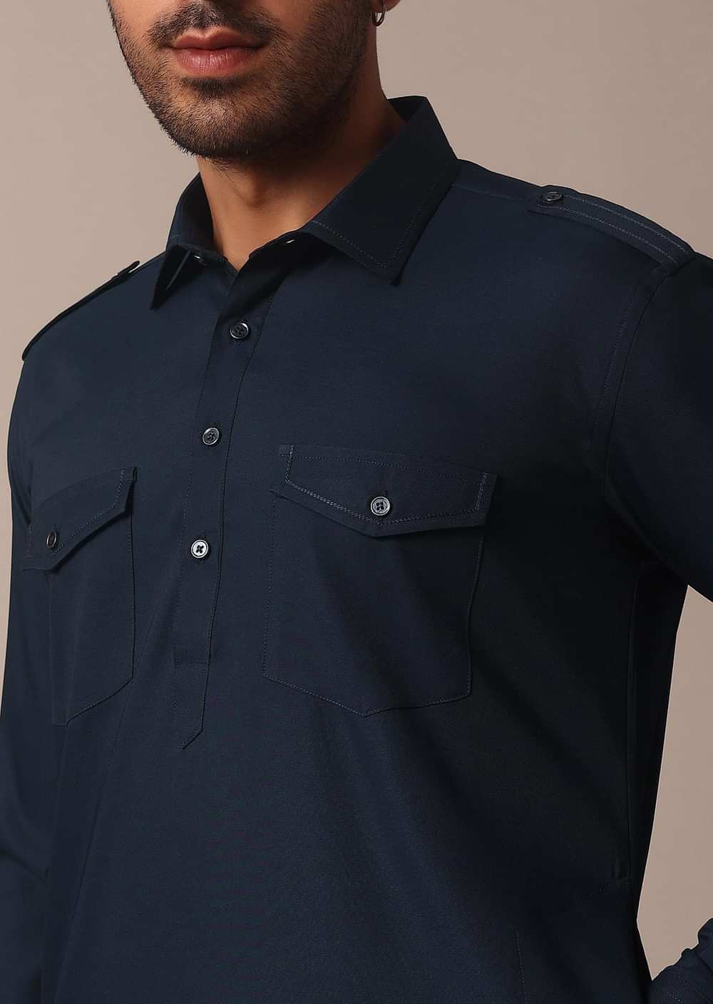 Classic Blue Pathani Kurta Set For Eid
