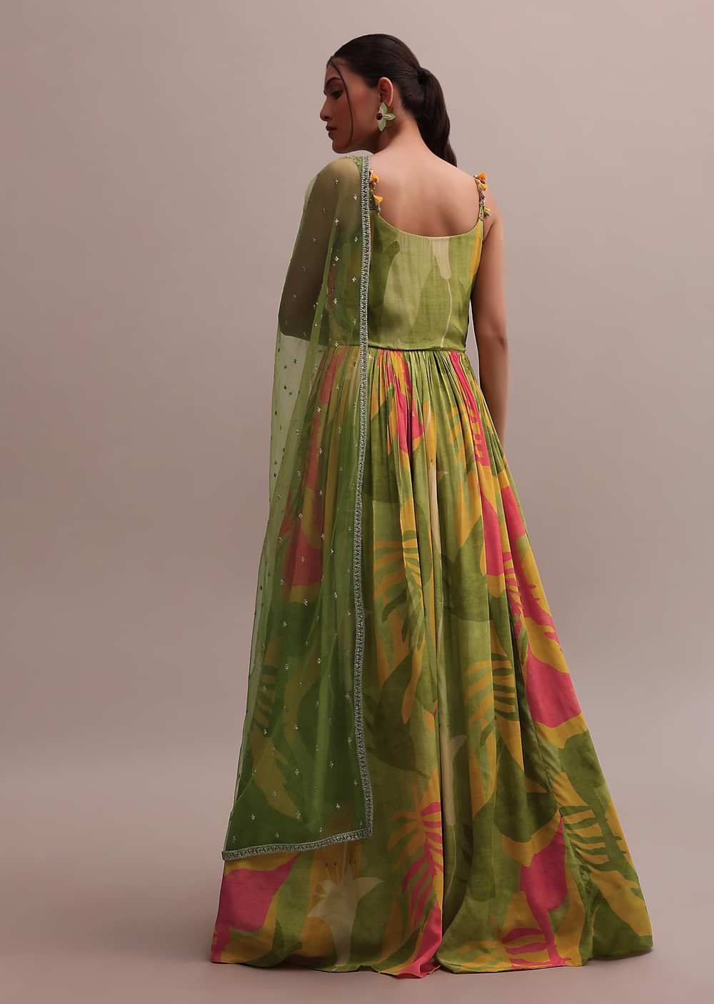 Classic Green Crepe Floor length Embroidered Anarkali With Net Dupatta