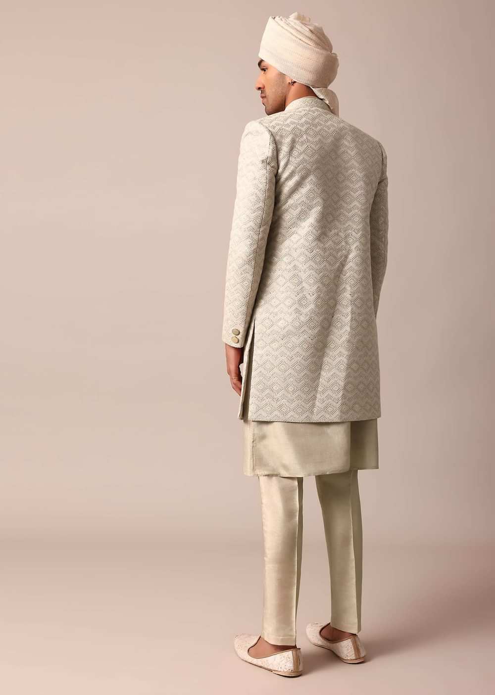 Classic Grey Silk Sherwani Set