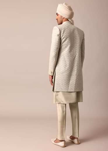 Classic Grey Silk Sherwani Set Classic Grey Silk Sherwani Set