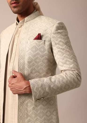 Classic Grey Silk Sherwani Set Classic Grey Silk Sherwani Set