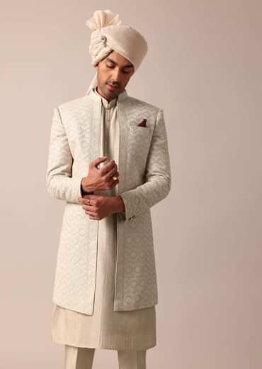 Classic Grey Silk Sherwani Set Classic Grey Silk Sherwani Set