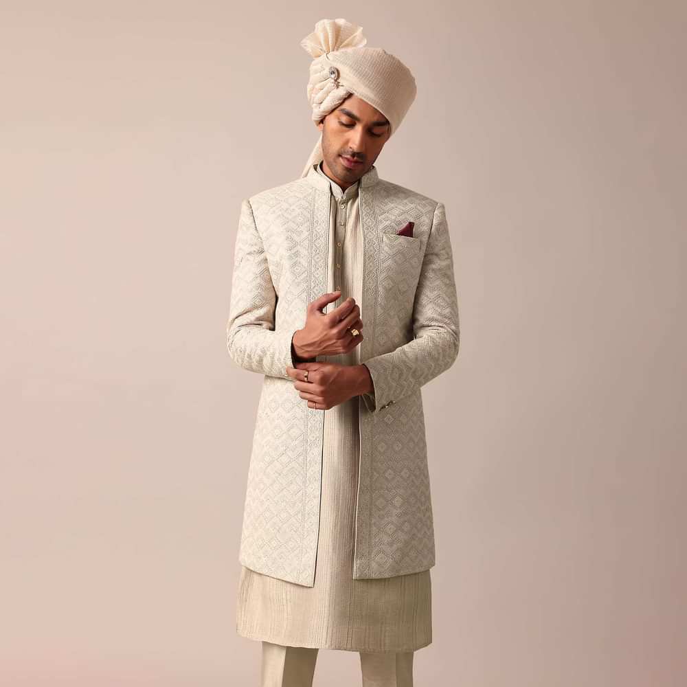 Classic Grey Silk Sherwani Set