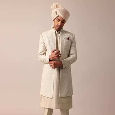 Classic Grey Silk Sherwani Set Classic Grey Silk Sherwani Set