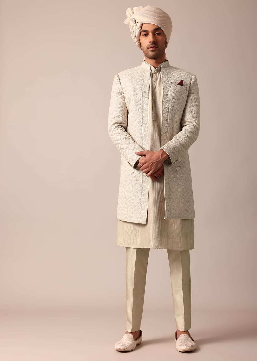 Classic Grey Silk Sherwani Set