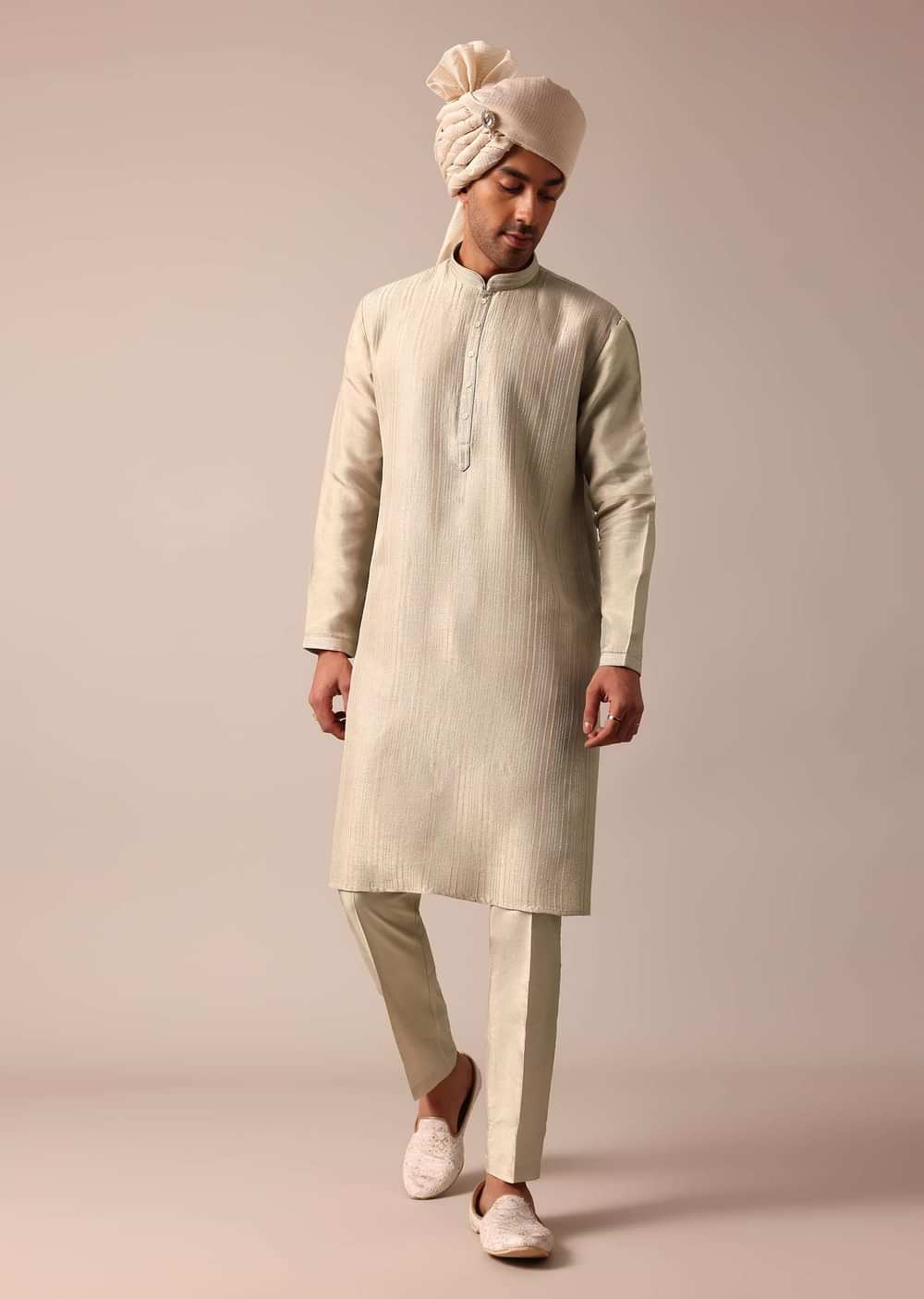 Classic Grey Silk Sherwani Set