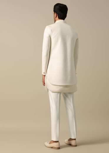 Classic White Textured Indowestern Set