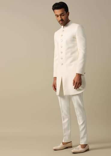Classic White Textured Indowestern Set