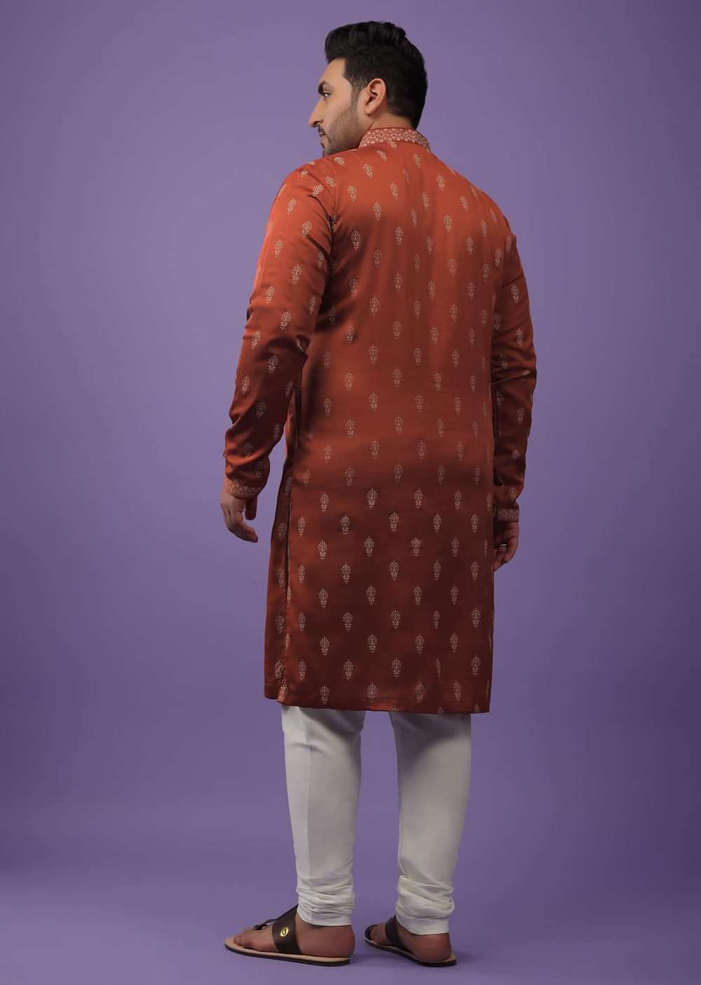 Clay Red Satin Silk Kurta Set Adorned With 3D Printed Buttis