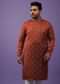 Clay Red Satin Silk Kurta Set Adorned With 3D Printed Buttis