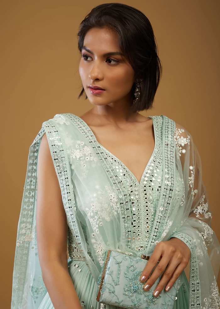 Powder Blue Anarkali Suit With Mirror Embroidery