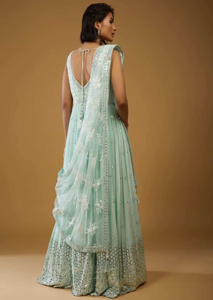 Powder Blue Anarkali Suit With Mirror Embroidery