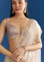 Cloud Grey Organza Tissue Saree With Embellished Border