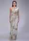 Cloud Grey Organza Saree With Floral Print And Embellished Border Online - Kalki Fashion