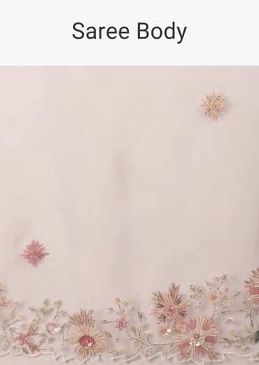 Daisy Dancer White Saree In Organza With 3D Floral Embroidery