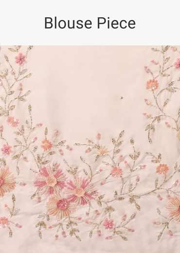 Daisy Dancer White Saree In Organza With 3D Floral Embroidery