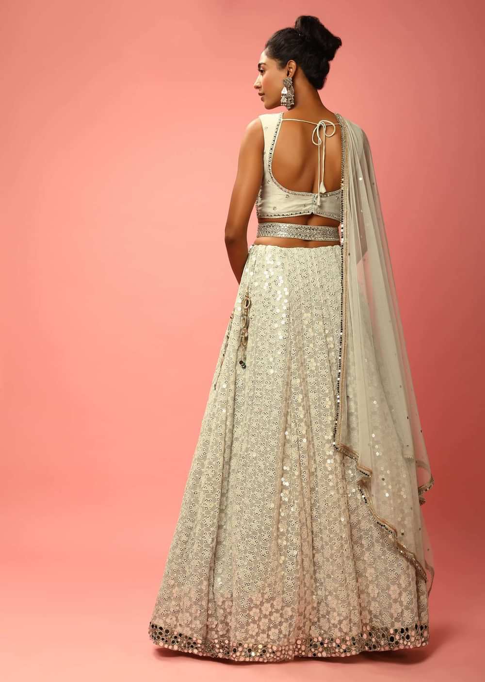 Cloud Grey Lehenga Choli In Georgette With Sequins Embroidered Jaal And Mirror Border