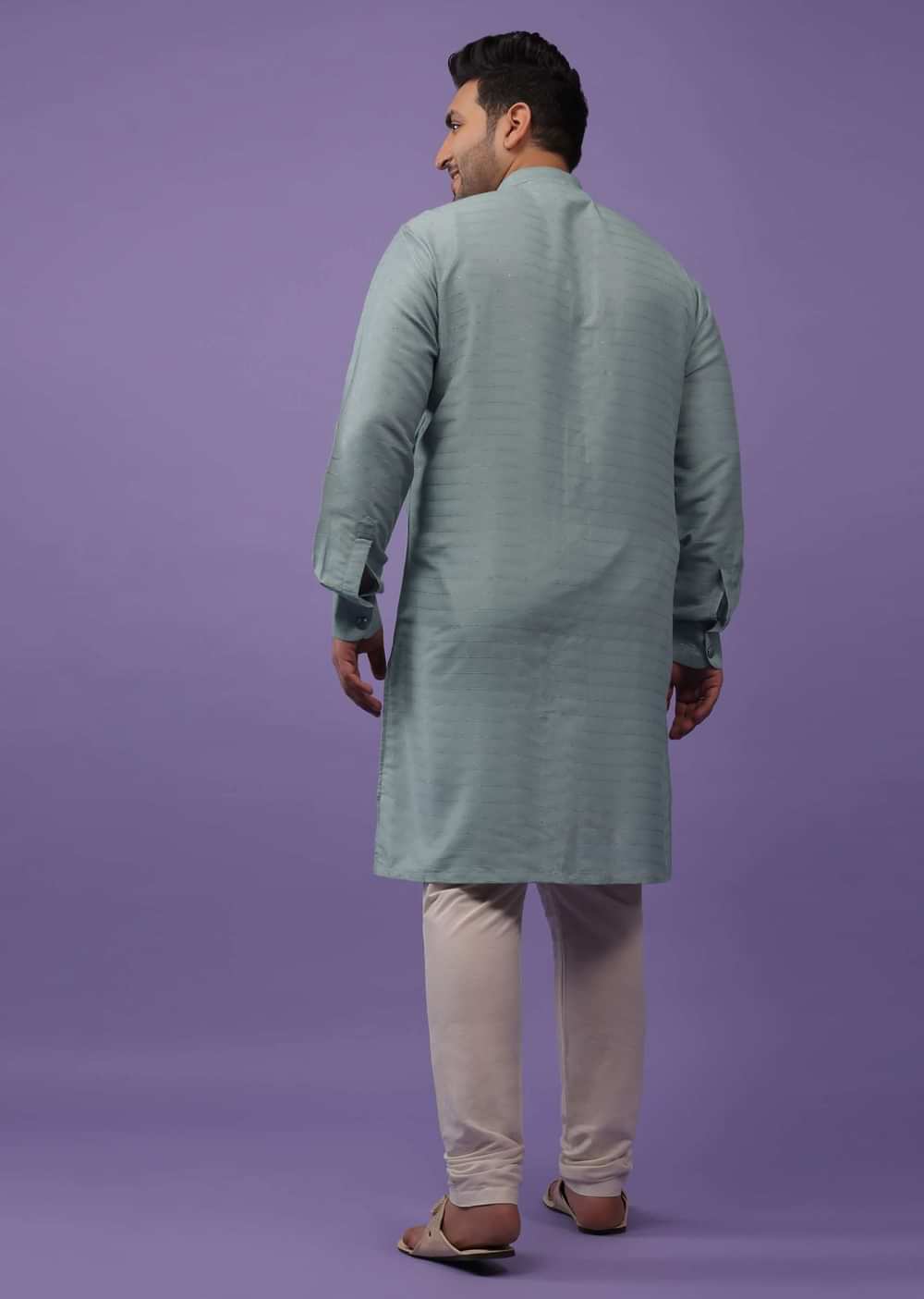 Cloud Grey Striped Kurta In Art Silk