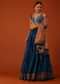 Cobalt Blue Embroidered Lehenga And Blouse Set In Satin