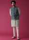 Cobalt Blue Jacket Kurta Set In Silk With Threadwork And Sequins