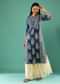 Cobalt Blue Straight Cut Kurta In Cotton With Batik Print And Mirror Work Online - Re By Kalki