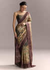 Coffee Brown Cotton Hand Painted Saree With Contrast Border