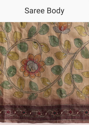 Coffee Brown Cotton Hand Painted Saree With Contrast Border