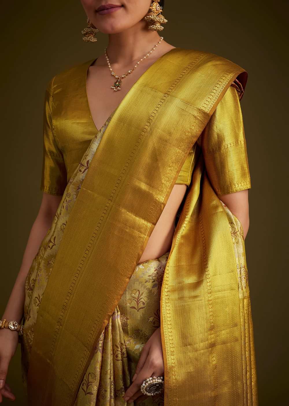 Coffee Beige Kanjivaram Silk Saree With Golden Zari Border
