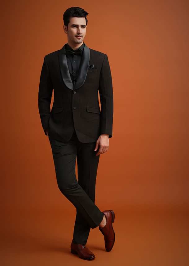 Coffee Brown Knit Tuxedo Set With Waistcoat And Bow Coffee Brown Knit Tuxedo Set With Waistcoat And Bow