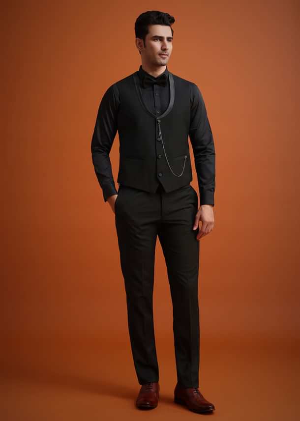 Coffee Brown Knit Tuxedo Set With Waistcoat And Bow Coffee Brown Knit Tuxedo Set With Waistcoat And Bow