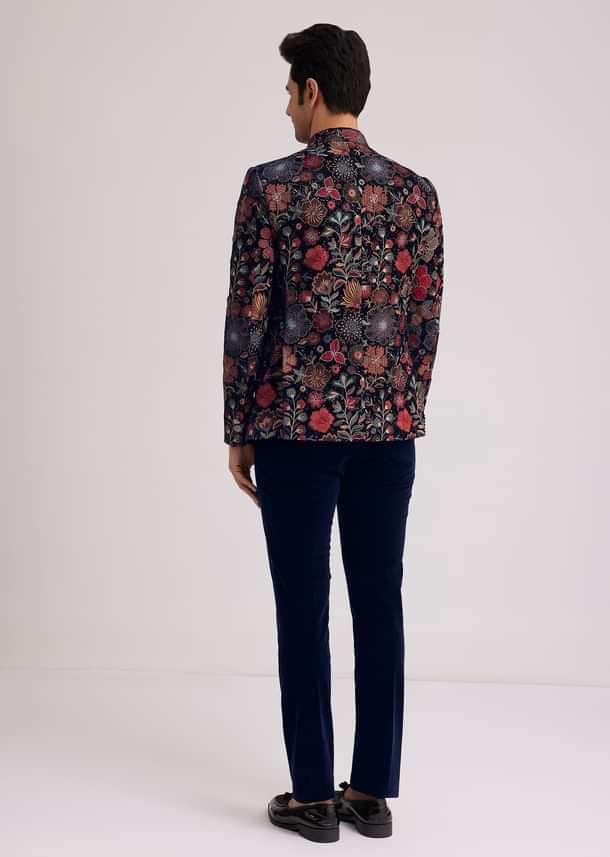 Coffee Brown Velvet Jodhpuri Set With Floral Embroidery