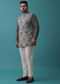 Cool Grey Silk Jacket Kurta Set With A Unique Print