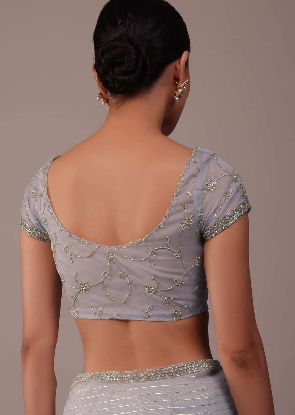 Cool Grey Organza Saree With Zari And Cut Dana Work