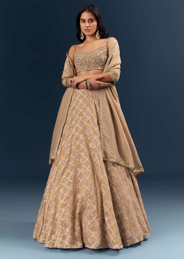 Copper Banarasi Silk Bridesmaid Lehenga With Heavy Hand Embroidery