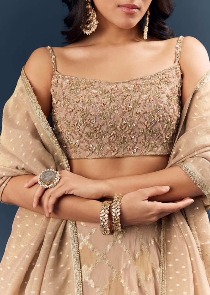 Copper Banarasi Silk Bridesmaid Lehenga With Heavy Hand Embroidery