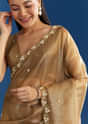 Copper Brown Organza Tissue Saree With Beaded Border