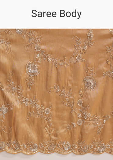 Copper Tissue Saree with Heavy Floral Embroidery