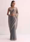 Copper Blue Embroidered Saree And Unstitched Blouse