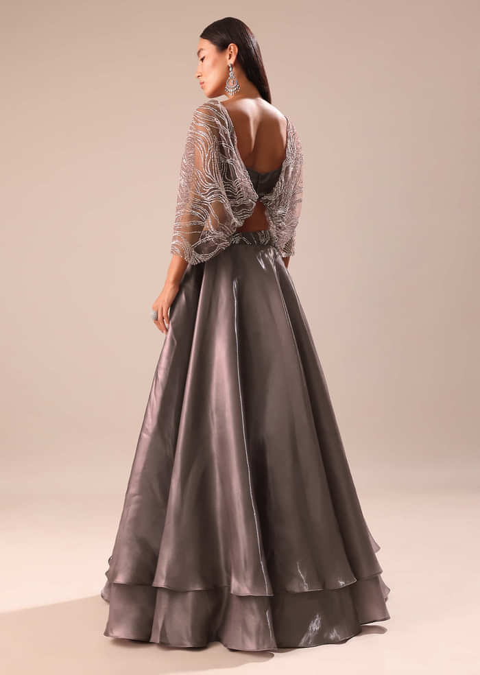 Copper Crepe Skirt With Butterfly Blouse