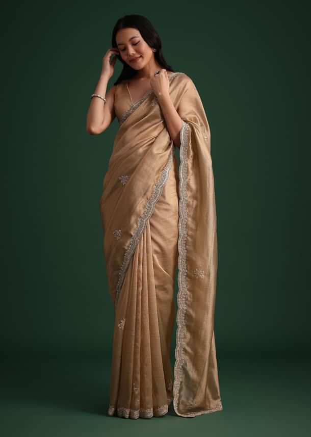 Copper Tissue Saree With Cutdana And Stone Embroidery Copper Tissue Saree With Cutdana And Stone Embroidery