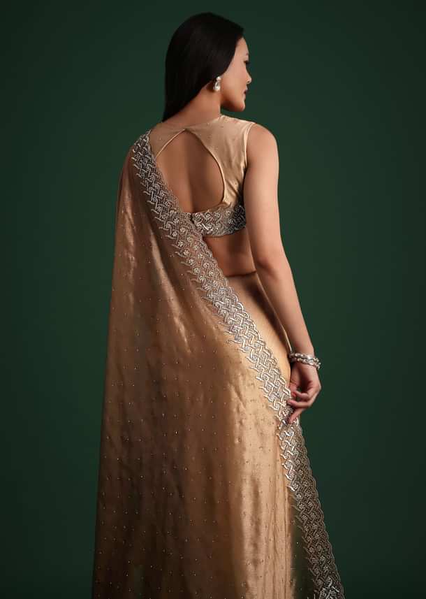 Copper Tissue Cutdana And Stone Embroidered Saree