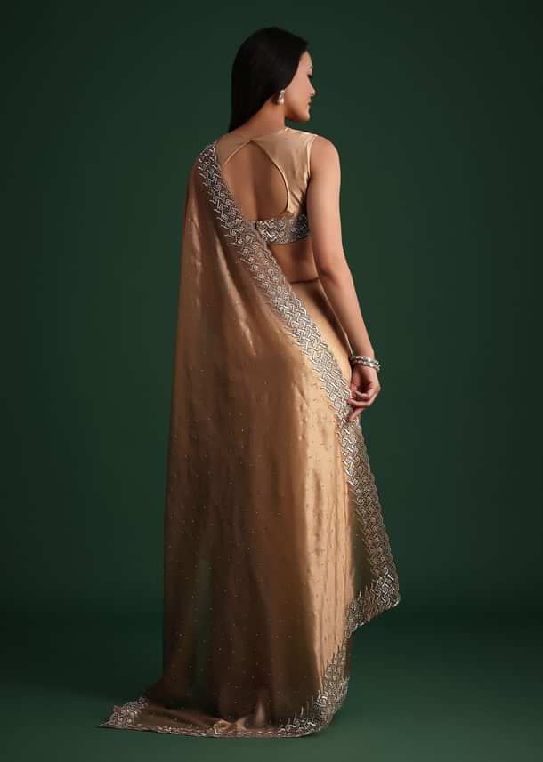 Copper Tissue Cutdana And Stone Embroidered Saree