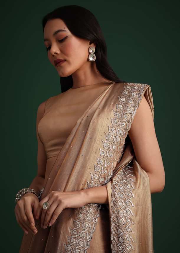 Copper Tissue Cutdana And Stone Embroidered Saree