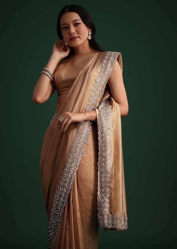 Copper Tissue Cutdana And Stone Embroidered Saree