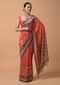 Coral Orange Saree In Silk With Printed Patola Design On The Border Online - Kalki Fashion