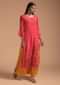 Coral Tunic In Silk With Digital Print And Attached Mustard Underlayer