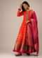 Coral Anarkali Suit In Brocade Silk With Woven Buttis And Zardosi Embroidery