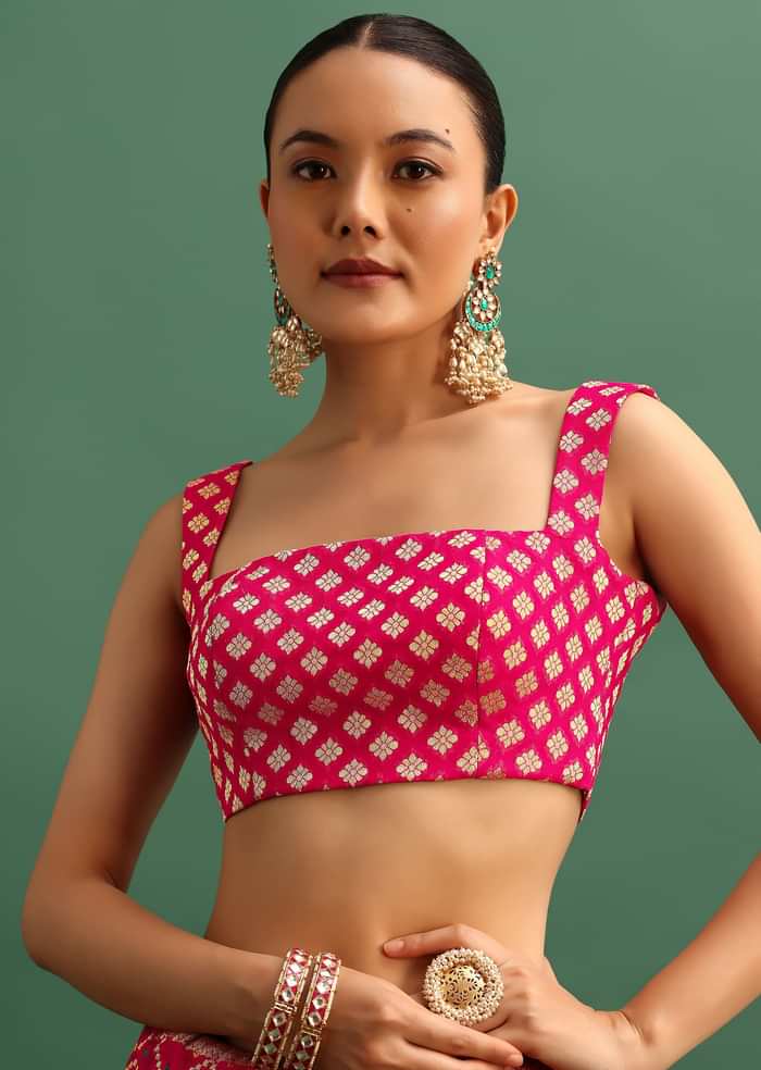 Coral Khaddi Georgette Saree With Zari Jaal Bandhani Weave And Unstitched Blouse